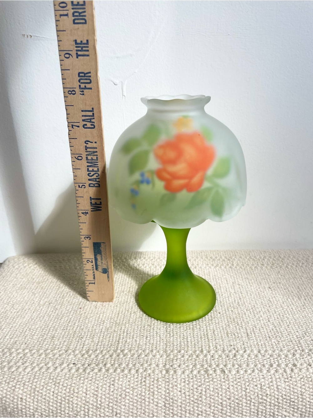 Westmoreland Fairy Lamp Frosted Green Stand Orange Rose - Picture 16 of 16